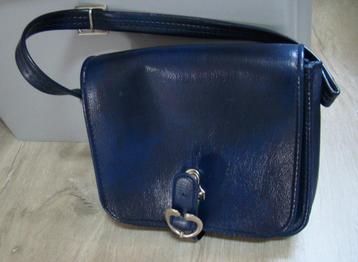 donkerblauw handtas 3 vakken  korte draagriem  retro vintage