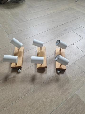 Set van 3 verstelbare plafondlampen — design in hout en wit beschikbaar voor biedingen
