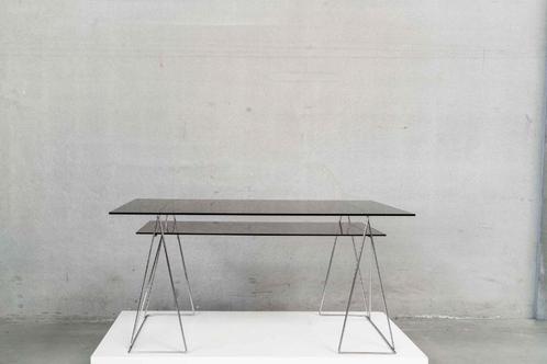 Vintage glazen bureau met chromen onderstel, Huis en Inrichting, Bureaus, Zo goed als nieuw, Bureau, Ophalen