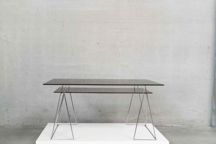 Vintage glazen bureau met chromen onderstel, Huis en Inrichting, Bureaus, Zo goed als nieuw, Bureau, Ophalen