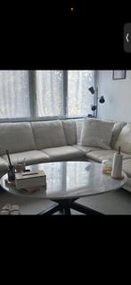 Marmeren salontafel met zwarte poten, Huis en Inrichting, Tafels | Salontafels, 100 tot 150 cm, Zo goed als nieuw, Ovaal, 50 tot 100 cm