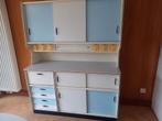 vintage kast / keukenkast in wit/blauwe formica  in 2 delen, Huis en Inrichting, Ophalen, Gebruikt, 150 tot 200 cm