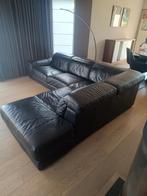 Zwart lederen hoeksalon, Ophalen, 250 tot 300 cm, Gebruikt, Hoekbank