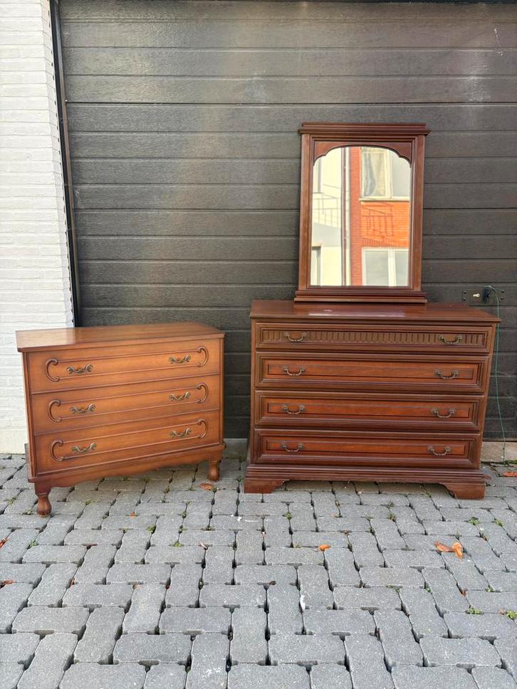 2 houten commodes + spiegel, Antiek en Kunst, Antiek | Meubels | Kasten, Ophalen