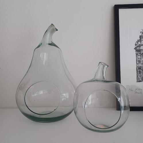 Set 2 handgeblazen terrarium appel- en peervorm, vintage '70, Antiek en Kunst, Antiek | Glaswerk en Kristal, Ophalen of Verzenden
