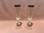 2 kristallen champagneglazen met zilveren boord., Antiek en Kunst, Antiek | Glaswerk en Kristal, Ophalen of Verzenden