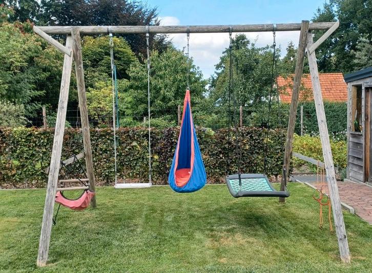 Palen met 3hangmatten en ringen, Kinderen en Baby's, Speelgoed | Buiten | Speeltoestellen, Gebruikt, Schommel, Ophalen