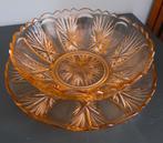 Art Deco Fruitschaal en onderstel in Rosaline glas, zfraai, Ophalen of Verzenden