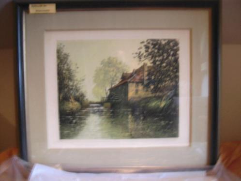 ingekleurde ets "Watermolen", Huis en Inrichting, Woonaccessoires | Wanddecoraties, Zo goed als nieuw, Ophalen