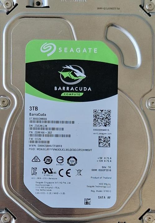 Seagate BarraCuda 3 Tb, Informatique & Logiciels, Disques durs, Utilisé, Serveur, Interne, NAS, Enlèvement ou Envoi