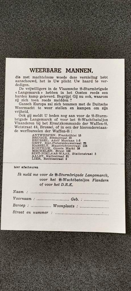 Collaboration : les SS de la Waffen Langemarck appellent Eas, Collections, Objets militaires | Seconde Guerre mondiale, Enlèvement ou Envoi