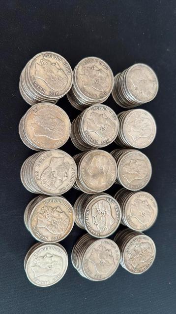 Mooi zilver munten lot 5 frank Leopold II beschikbaar voor biedingen