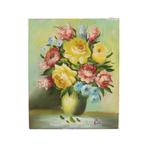 Bloemen in Vaas Stilleven Schilderij Amateur Gesigneerd 27cm, Ophalen of Verzenden