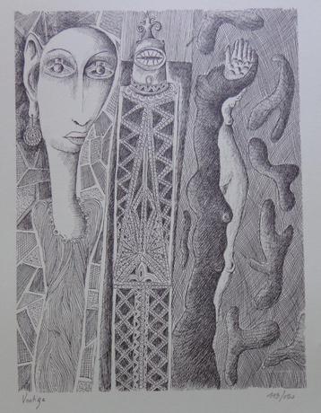 ARMAND SIMON / SURREALISME / ZW-W LITHO / 66x50cm / SIG beschikbaar voor biedingen