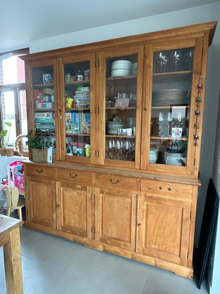 Vitrinekast / boekenkast in teak, Huis en Inrichting, Kasten | Vitrinekasten, Gebruikt, 200 cm of meer, 200 cm of meer, 50 tot 75 cm
