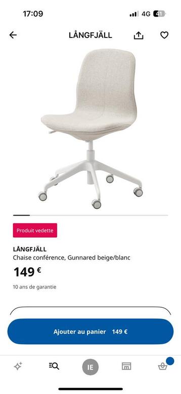 Chaise de bureau LANGFJALL IKEA BEIGE beschikbaar voor biedingen