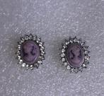 oorknopjes camé in paars, Overige materialen, Met strass, Verzenden, Paars