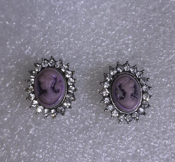oorknopjes camé in paars, Handtassen en Accessoires, Oorbellen, Nieuw, Knopjes of Stekers, Overige materialen, Paars, Met kristal