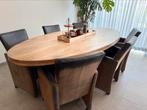 Te koop: 6 comfortabele eetkamerstoelen op wieltjes, Ophalen, Gebruikt, Bruin, Leer
