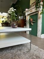 Witte salontafel, chrome onderstel, Huis en Inrichting, Tafels | Salontafels, Ophalen, Zo goed als nieuw