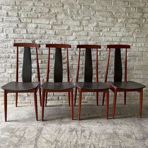 4X scandinavian design vintage dining chair, Huis en Inrichting, Stoelen, Gebruikt, Vier, Hout, Kunststof, Bruin, Ophalen