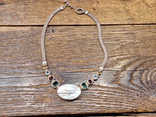 oude zilveren 925 ketting met halfedelstenen, jaren 60, Handtassen en Accessoires, Kettingen, Zo goed als nieuw, Zilver, Overige kleuren