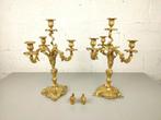 Koppel antieke verguld bronzen Louis XV kandelaars, Ophalen of Verzenden