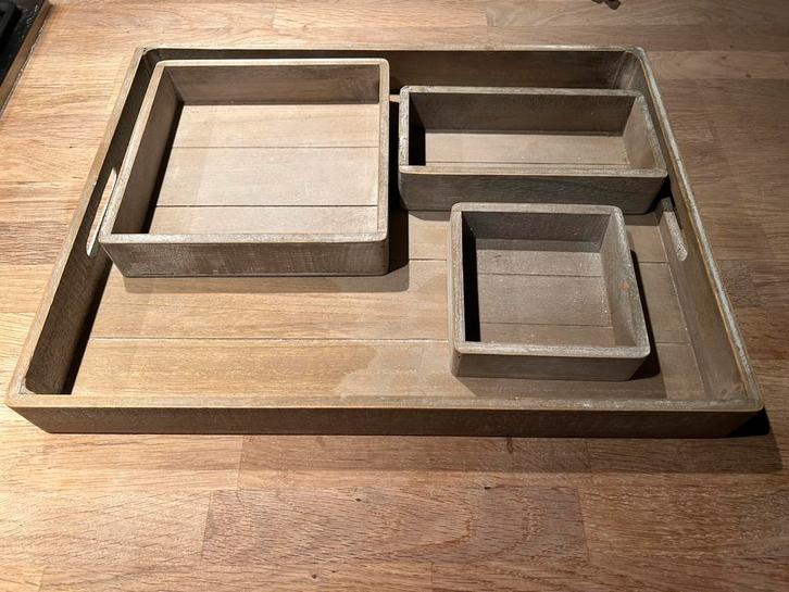 Houten dienbladset, Maison & Meubles, Accessoires pour la Maison | Plateaux, Comme neuf, Bois, Rectangulaire, Enlèvement