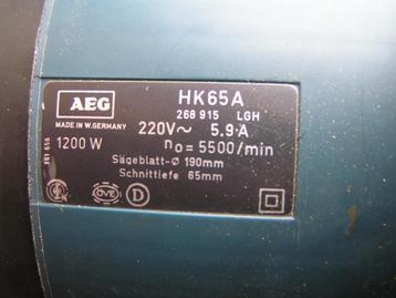 Cirkelzaag AEG - HK65A - 1200w