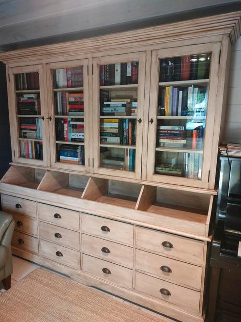 Massief houten buffetkast -whitewash, Huis en Inrichting, Kasten | Buffetkasten, Zo goed als nieuw, Glas, Ophalen