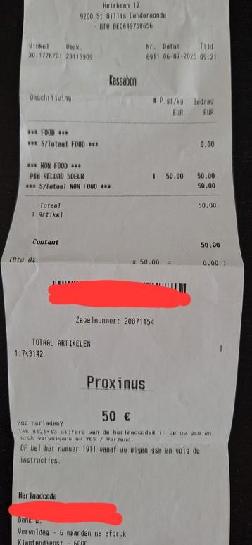 Proximus herlaadcode twv €50.
Weg wegens verkeerd aangekocht beschikbaar voor biedingen