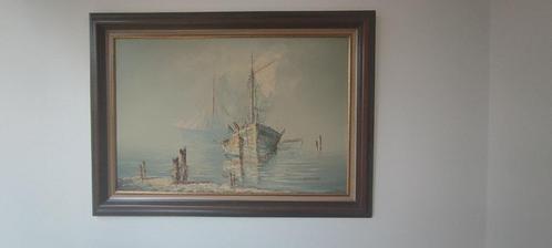 Grand tableau avec des bateaux 80x60 (avec cadre 108x78), Antiquités & Art, Art | Peinture | Classique, Enlèvement