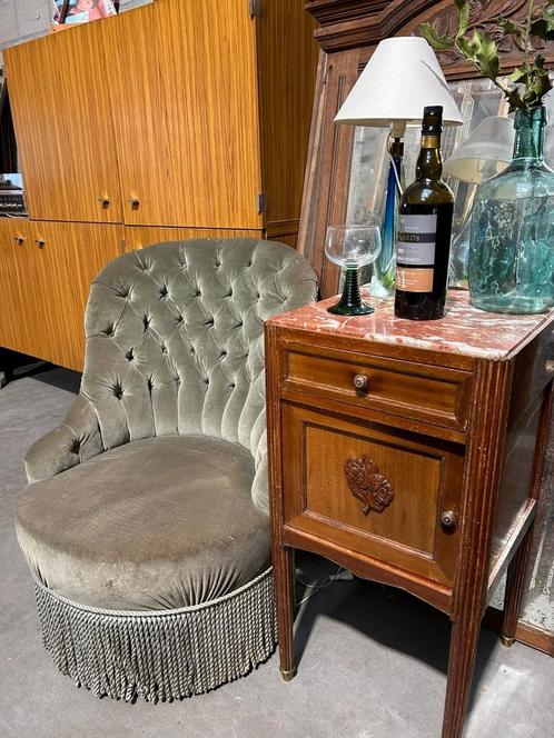 Groene  en rode velours zetel, Antiek en Kunst, Antiek | Meubels | Stoelen en Sofa's, Ophalen