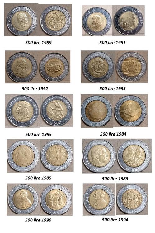 lotje munten vaticaan 500 lire 10 stuks, Postzegels en Munten, Munten | Europa | Niet-Euromunten, Ophalen of Verzenden