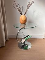 Vintage bijzettafel / lectuurtafel. Chroom met glas, Minder dan 55 cm, Ophalen, 45 tot 60 cm, Vintage