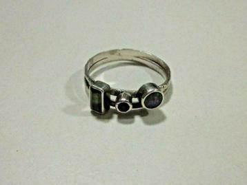 Belle bague argent pierres opale topaze 1980 Vintage T61, Enlèvement ou Envoi, Argent, Argent