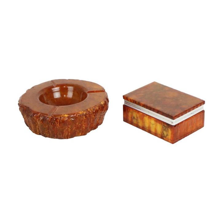 Italiaans Rook Setje Oranje Handgesneden Albast Romano Bianc, Antiek en Kunst, Curiosa en Brocante, Ophalen of Verzenden