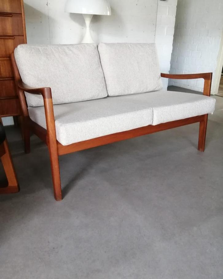 Senator Ole Wanscher Cado 2 zits bank, Cado Deens retro teak, Huis en Inrichting, Fauteuils, Gebruikt, Hout, Stof, 125 cm of meer