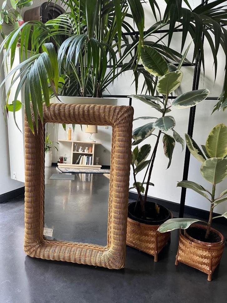 Rotan spiegel vintage naturel 50 x 75, Huis en Inrichting, Woonaccessoires | Spiegels, Ophalen of Verzenden