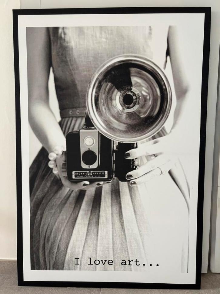 “I love art …”-foto zwart-wit op doek, Huis en Inrichting, Woonaccessoires | Schilderijen, Tekeningen en Foto's, Zo goed als nieuw