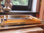 Vintage set 3 dienbladen goud spiegelglas MB Italy, jaren 70, Ophalen of Verzenden