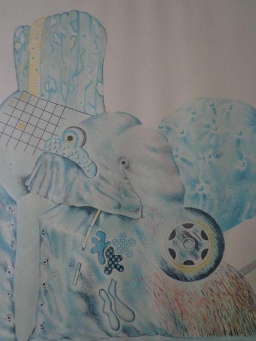 grote litho Jean Bilquin Compositie in het blauw, Antiek en Kunst, Kunst | Litho's en Zeefdrukken, Ophalen