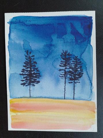 Jean Michel Folon  1934 - 2005   Aquarel  Landschap beschikbaar voor biedingen