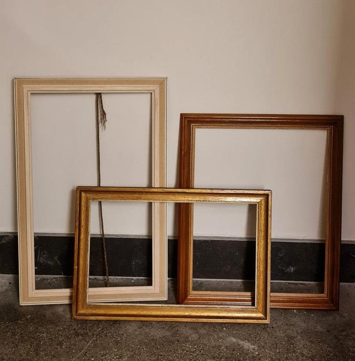 3 oude massief houten lijsten, Huis en Inrichting, Woonaccessoires | Lijsten, Gebruikt, 50 tot 75 cm, 50 tot 75 cm, Hout, Ophalen