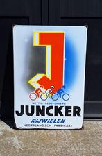Mooi emaille reclamebord Juncker fietsen, Langcat Bussum., Ophalen of Verzenden, Gebruikt, Reclamebord