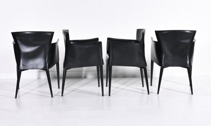 Vintage lederen stoelen Vela lederen stoelen, Huis en Inrichting, Stoelen, Gebruikt, Vier, Leer, Zwart, Ophalen