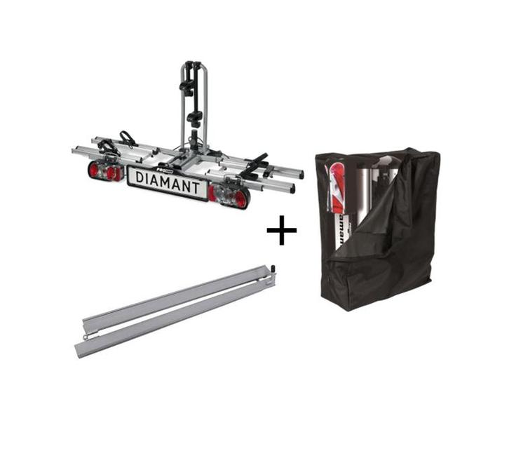 Pro-User Diamant | Fietsendrager 2x Ebike + Oprijgoot + Tas, Auto diversen, Fietsendragers, Nieuw, Trekhaakdrager, 2 fietsen, Brede banden