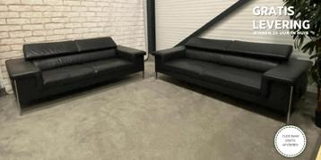 Ensemble de canapé en cuir véritable noir HEEL BE Montel LIV, 75 à 100 cm, Comme neuf, Cuir, Moderne