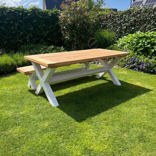 Douglas Tuintafels - Wit Onderstel, Tuin en Terras, Tuintafels, Nieuw, Rechthoekig, Hout, Ophalen of Verzenden