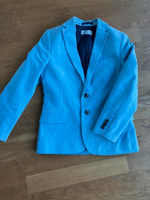 3-delig linnen lichtblauw feestkostuum 8 jaar, Kinderen en Baby's, Kinderkleding | Maat 134, Zo goed als nieuw, Jongen, Setje